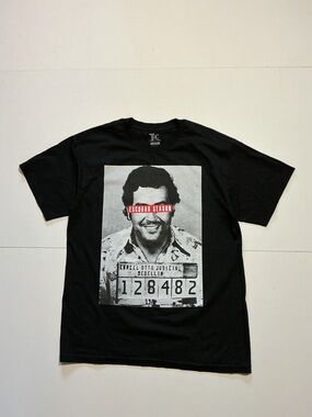 THC The Holy Couture Pablo Escobar Season Mugshot Black Graphic T-Shirt